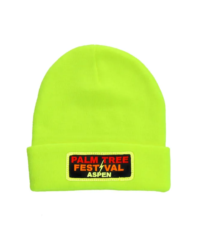 PALM TREE FESTIVAL ASPEN 2024 BEANIE - NEON YELLOW sold by Aviator Nation