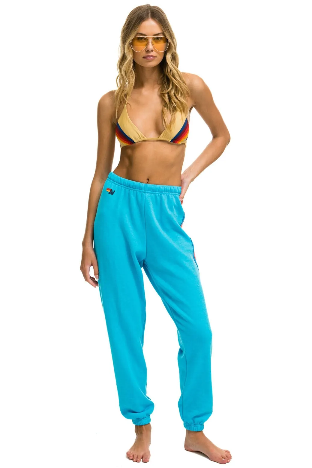 5 STRIPE SWEATPANTS - NEON BLUE // NEON RAINBOW sold by Aviator Nation product image thumbnail 2