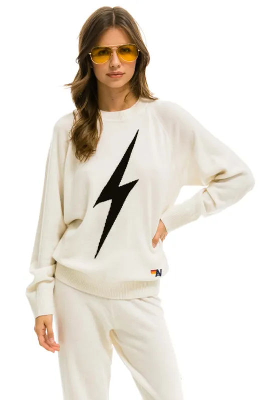 UNISEX BOLT CASHMERE LIGHT SWEATER - VINTAGE WHITE // BLACK BOLT sold by Aviator Nation