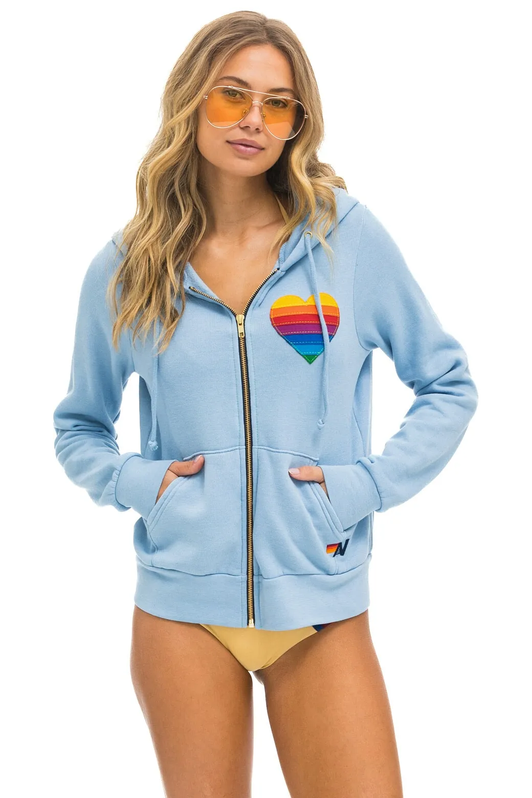 RAINBOW HEART STITCH ZIP HOODIE - ICE sold by Aviator Nation product image thumbnail 5
