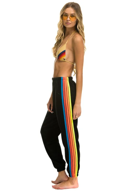 5 STRIPE SWEATPANTS - BLACK // NEON RAINBOW STRIPES sold by Aviator Nation