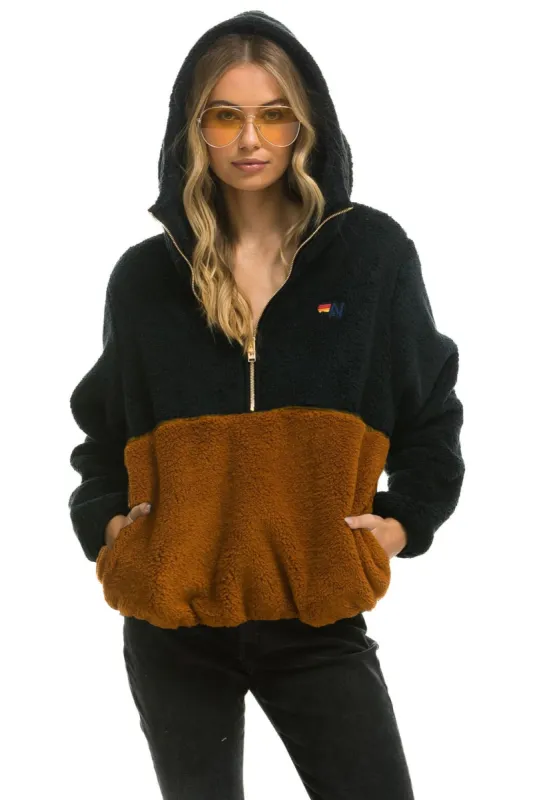 TEDDY UNISEX HOODED HALF ZIP COLOR BLOCK JACKET - BLACK sold by Aviator Nation