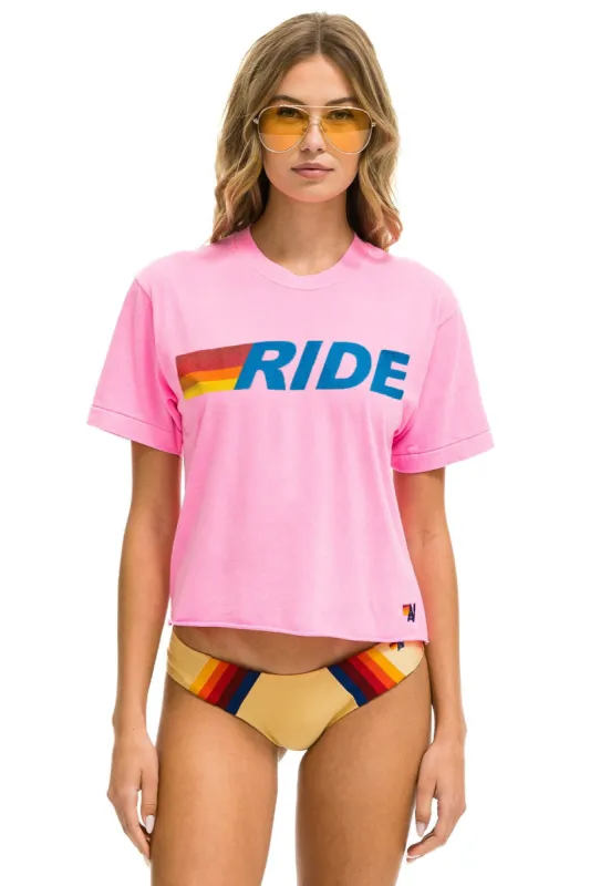 RIDE LOGO BOYFRIEND TEE - NEON PINK sold by Aviator Nation
