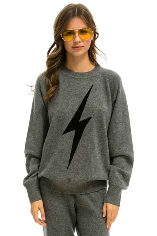 UNISEX BOLT CASHMERE LIGHT SWEATER - DEEP HEATHER // BLACK BOLT sold by Aviator Nation