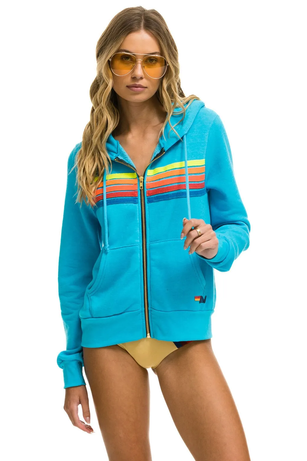 5 STRIPE HOODIE - NEON BLUE // NEON RAINBOW sold by Aviator Nation product image thumbnail 5