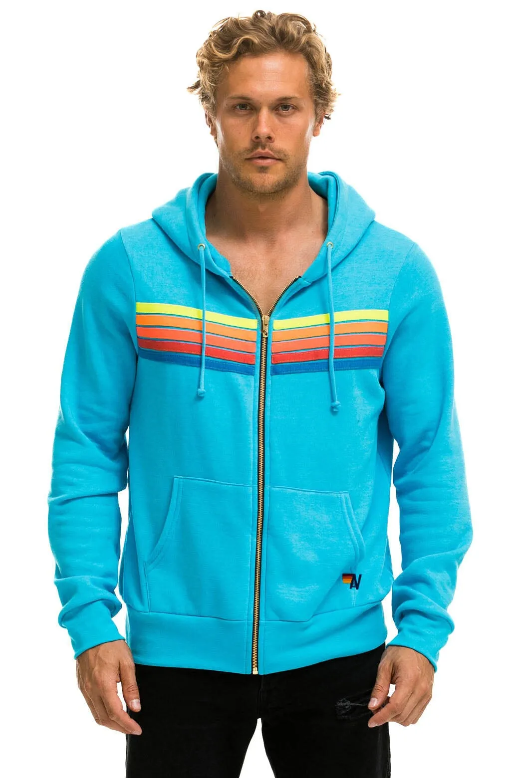5 STRIPE HOODIE - NEON BLUE // NEON RAINBOW sold by Aviator Nation product image thumbnail 2