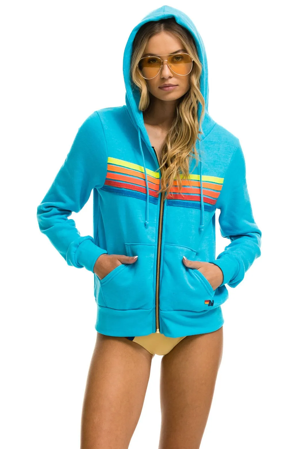 5 STRIPE HOODIE - NEON BLUE // NEON RAINBOW sold by Aviator Nation