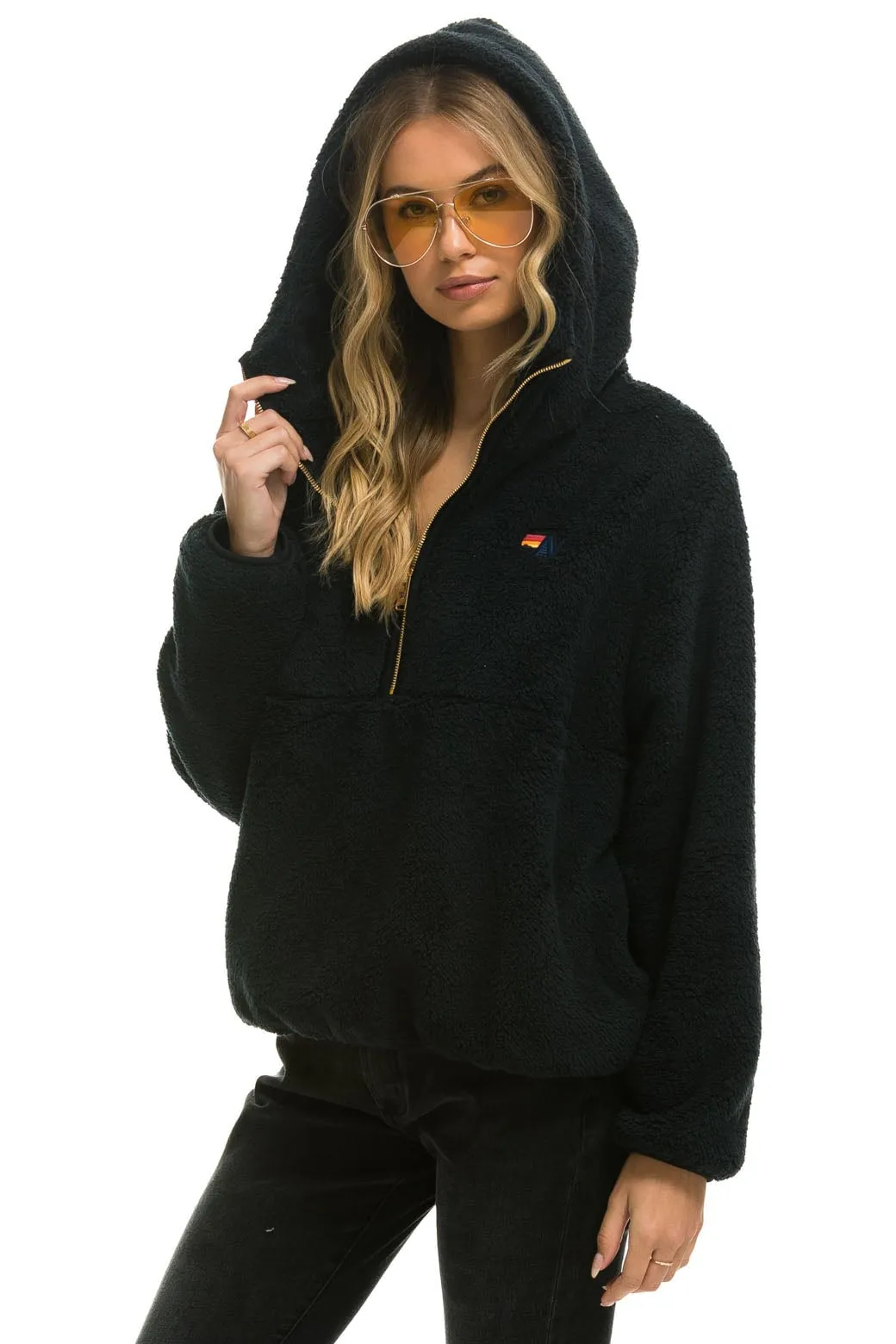 TEDDY UNISEX HOODED HALF ZIP JACKET - BLACK sold by Aviator Nation product image thumbnail 2