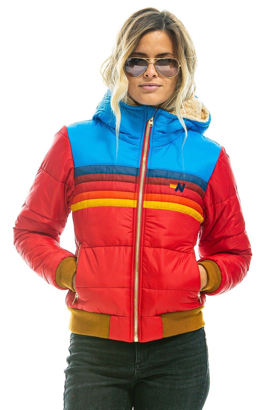 TREKKER 2 HOODED PUFFER JACKET - CHERRY sold by Aviator Nation product image thumbnail 3