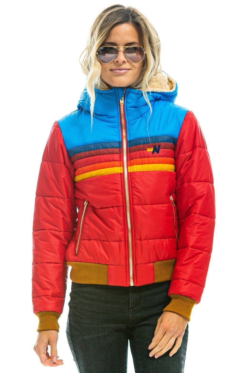 TREKKER 2 HOODED PUFFER JACKET - CHERRY sold by Aviator Nation