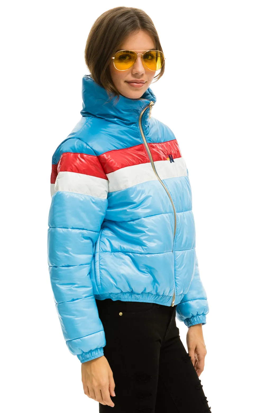 COLOR BLOCK LUXE APRES PUFFER JACKET - SKY GLOSSY sold by Aviator Nation product image thumbnail 4