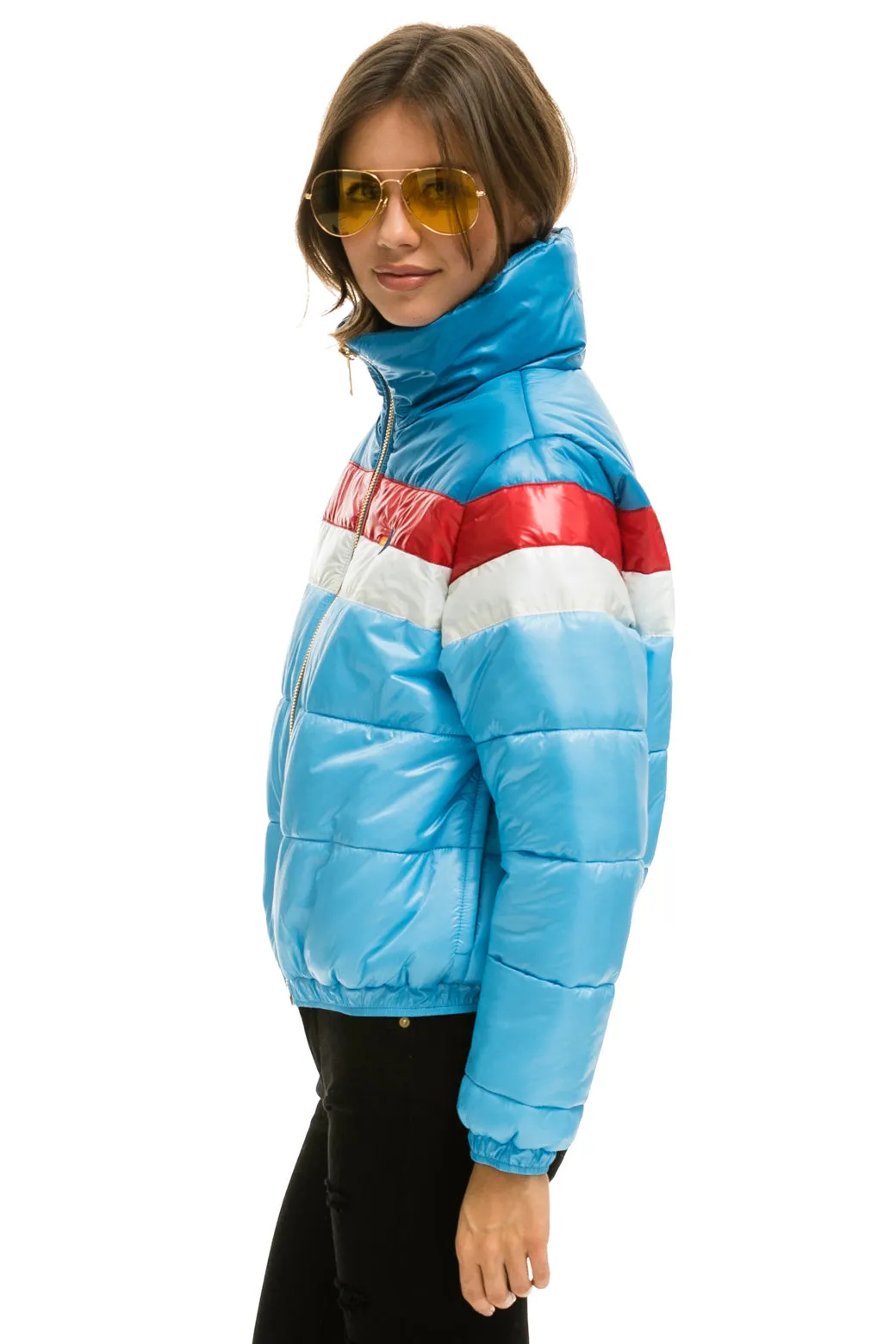 COLOR BLOCK LUXE APRES PUFFER JACKET - SKY GLOSSY sold by Aviator Nation product image thumbnail 2