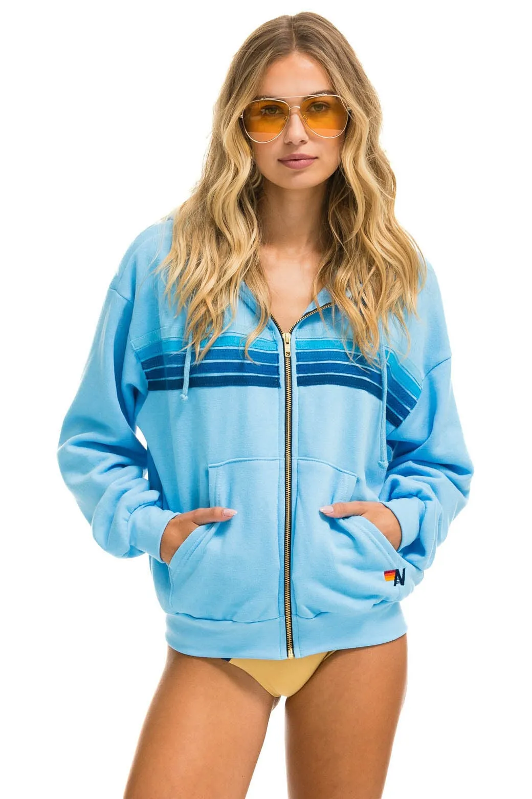 5 STRIPE RELAXED ZIP HOODIE - SKY BLUE sold by Aviator Nation product image thumbnail 2