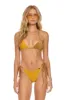 SPARKLE 2 TONE TURKS SIDE TIE CHEEKY BIKINI BOTTOMS - GOLD // MOCHA sold by Aviator Nation
