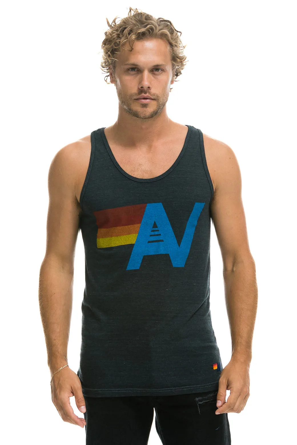 MEN'S LOGO TANK - CHARCOAL sold by Aviator Nation
