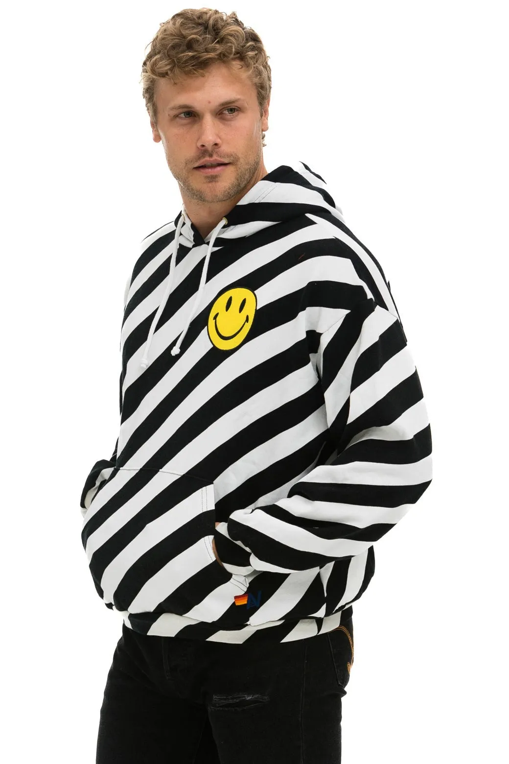 CAUTION SMILEY 2 EMBRIODERY RELAXED PULLOVER HOODIE - WHITE // BLACK sold by Aviator Nation product image thumbnail 4