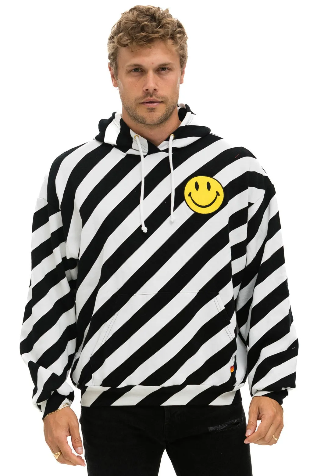 CAUTION SMILEY 2 EMBRIODERY RELAXED PULLOVER HOODIE - WHITE // BLACK sold by Aviator Nation product image thumbnail 2