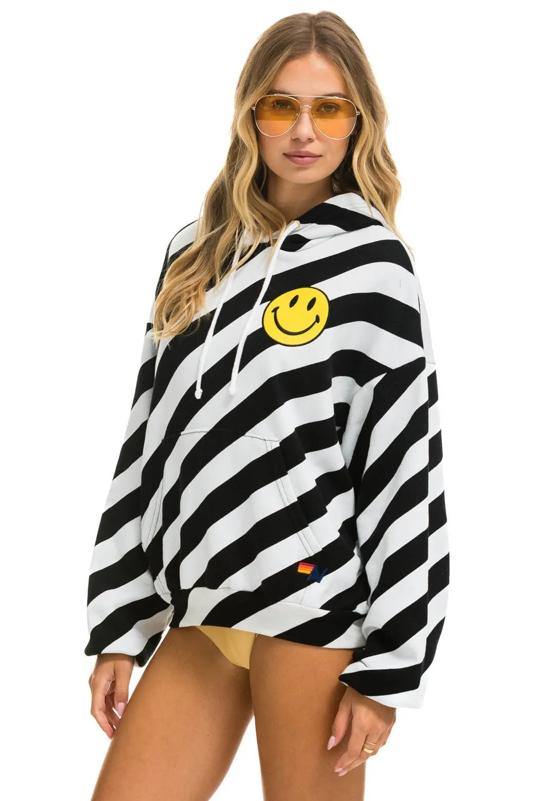 CAUTION SMILEY 2 EMBRIODERY RELAXED PULLOVER HOODIE - WHITE // BLACK sold by Aviator Nation product image thumbnail 3