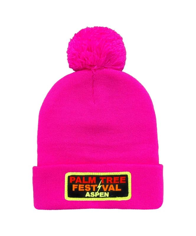 PALM TREE FESTIVAL ASPEN 2024 POM POM BEANIE - NEON PINK sold by Aviator Nation