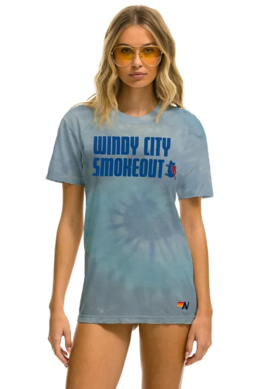 WINDY CITY SMOKEOUT 2023 TEE - TIE DYE HEATHER BLUE made by Aviator Nation
