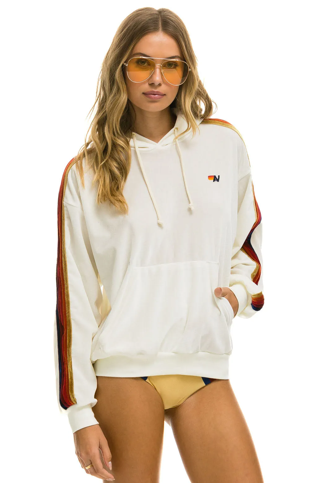 CLASSIC VELVET RELAXED PULLOVER HOODIE - WHITE sold by Aviator Nation product image thumbnail 5