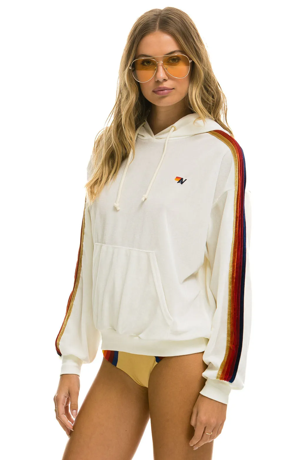 CLASSIC VELVET RELAXED PULLOVER HOODIE - WHITE sold by Aviator Nation product image thumbnail 3