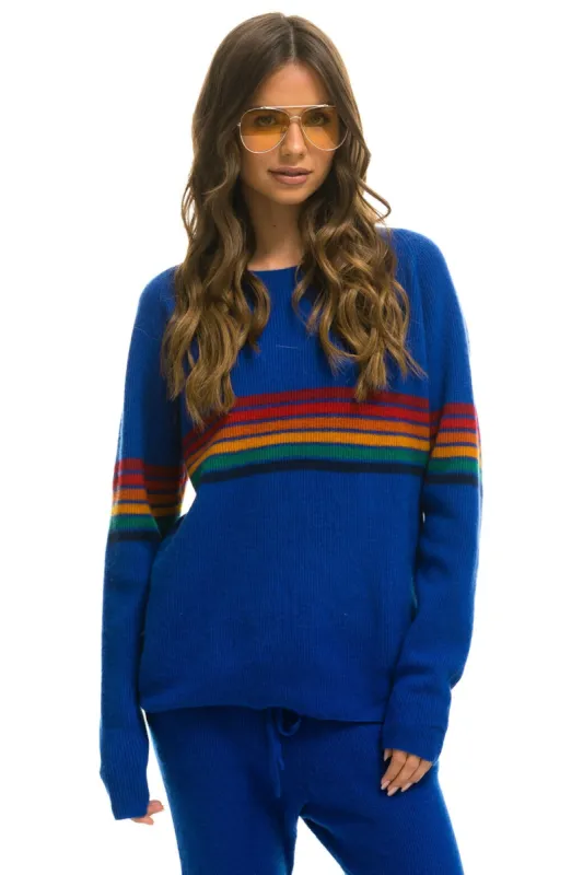 RAINBOW STRIPE 6 UNISEX CASHMERE SWEATER - LAPIS sold by Aviator Nation