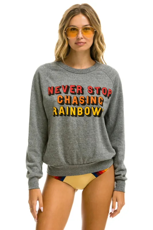 NEVER STOP CHASING RAINBOWS CREW SWEATSHIRT - HEATHER GREY sold by Aviator Nation