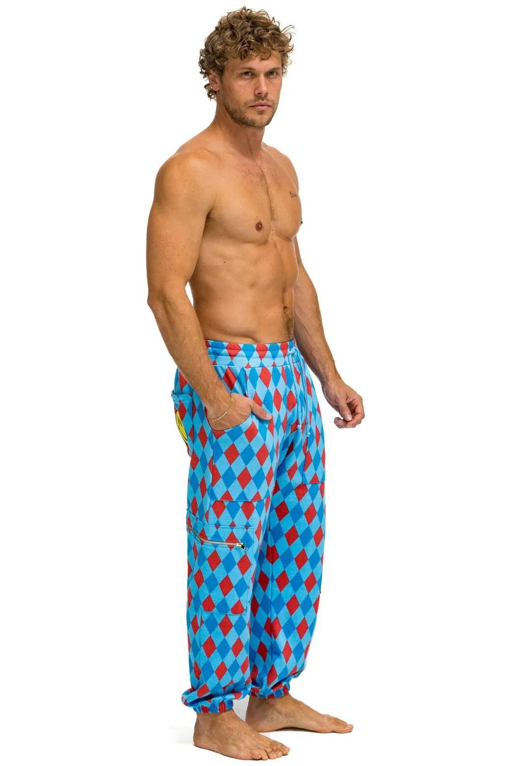 DIAMOND REPEAT SMILEY 2 EMBROIDERY SWEATPANTS - SKY sold by Aviator Nation product image thumbnail 4