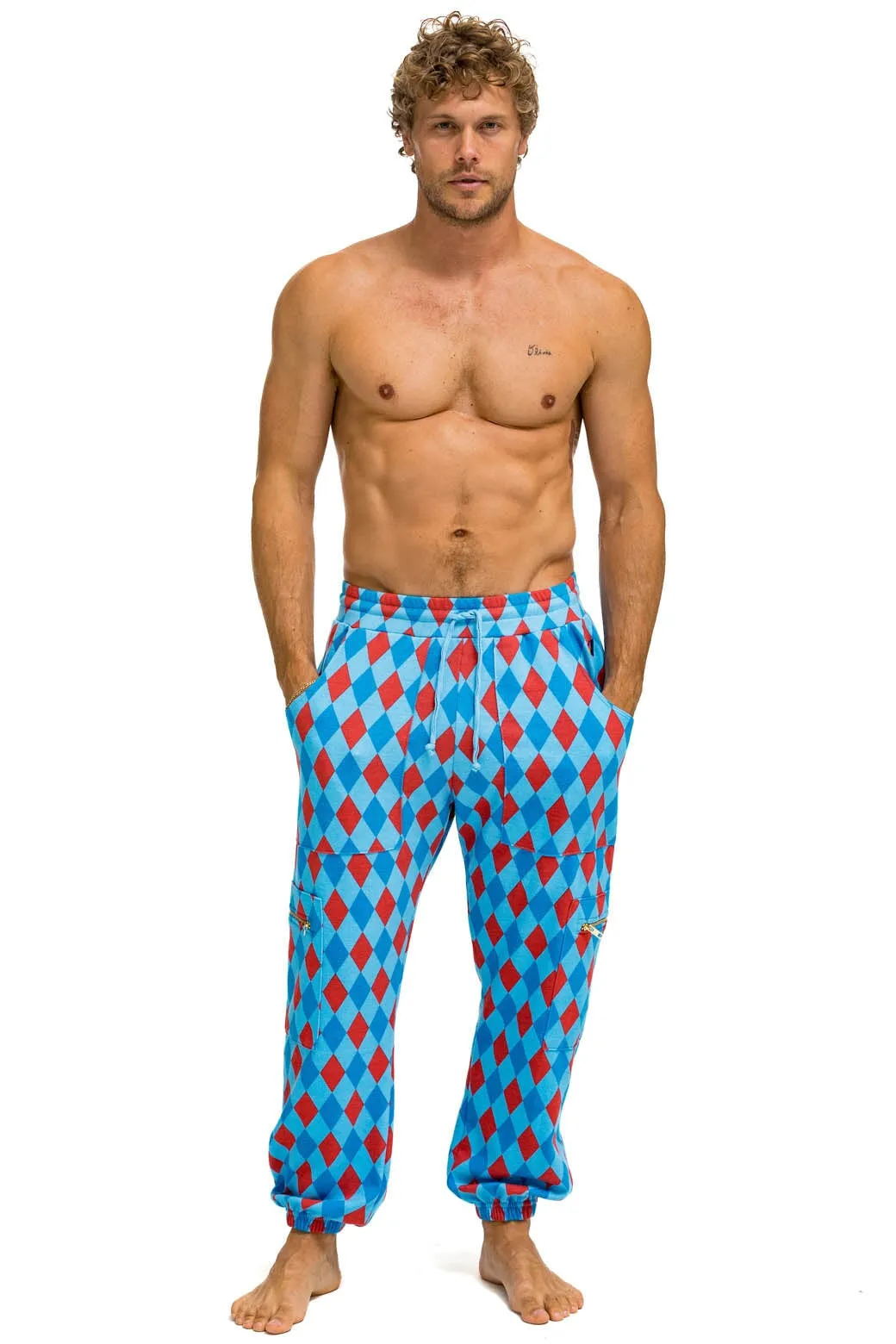 DIAMOND REPEAT SMILEY 2 EMBROIDERY SWEATPANTS - SKY sold by Aviator Nation