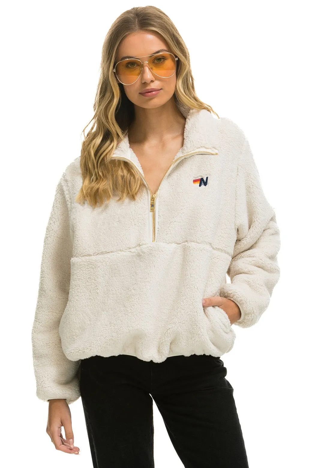 TEDDY APRES HALF ZIP JACKET - VINTAGE WHITE sold by Aviator Nation