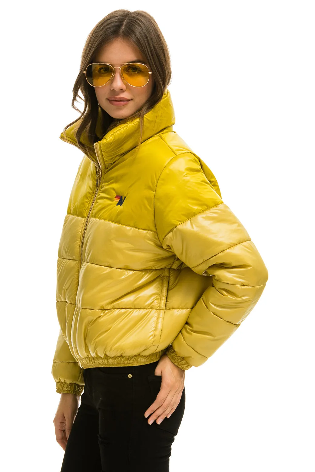COLOR BLOCK HALF AND HALF APRES PUFFER JACKET - HONEY GLOSSY sold by Aviator Nation product image thumbnail 2