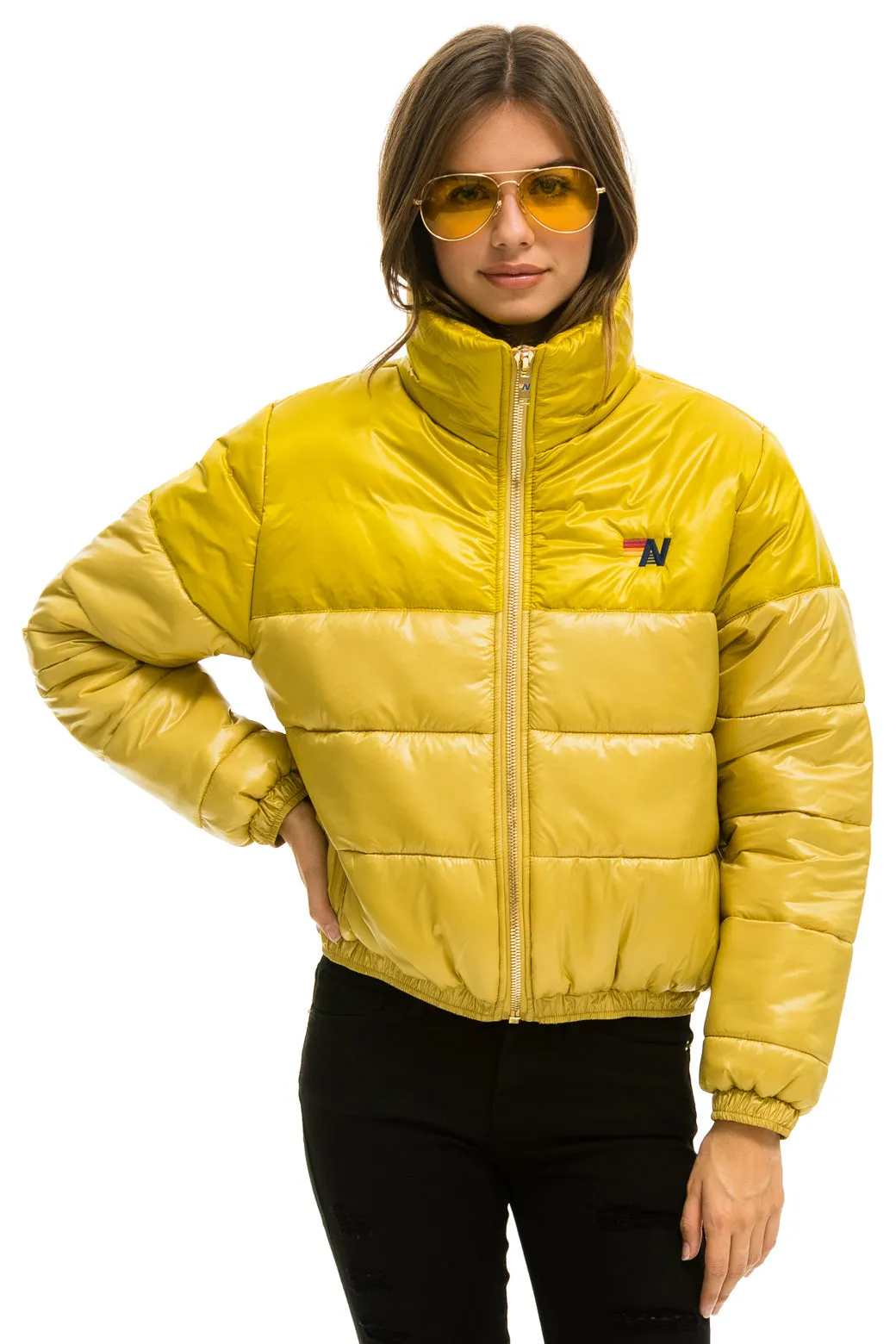 COLOR BLOCK HALF AND HALF APRES PUFFER JACKET - HONEY GLOSSY sold by Aviator Nation product image thumbnail 5
