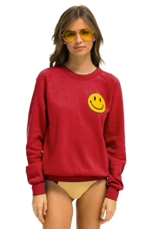 SMILEY 2 CREW SWEATSHIRT - RED sold by Aviator Nation