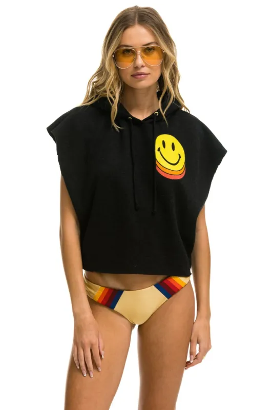 SMILEY SUNSET SLEEVELESS RELAXED CROPPED PULLOVER HOODIE - BLACK made by Aviator Nation