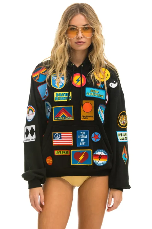 VINTAGE PATCH RELAXED PULLOVER HOODIE- BLACK sold by Aviator Nation