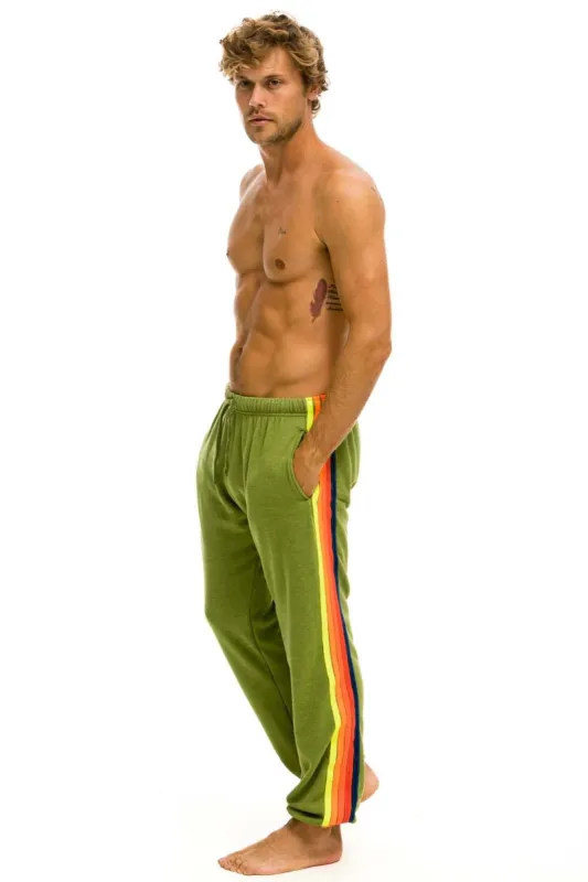 5 STRIPE SWEATPANTS - JUNGLE GREEN // NEON RAINBOW sold by Aviator Nation