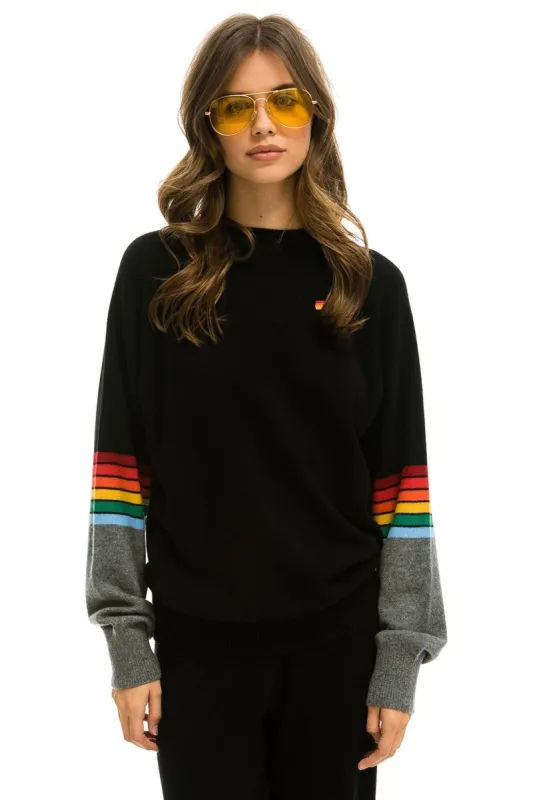 RAINBOW STRIPE SLEEVE UNISEX CASHMERE LIGHT SWEATER - BLACK // CHARCOAL sold by Aviator Nation