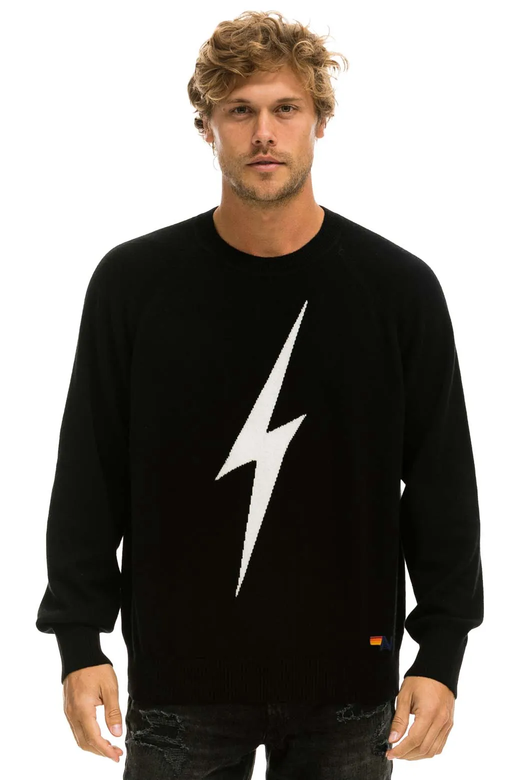 UNISEX BOLT CASHMERE LIGHT SWEATER - BLACK // WHITE BOLT sold by Aviator Nation product image thumbnail 2