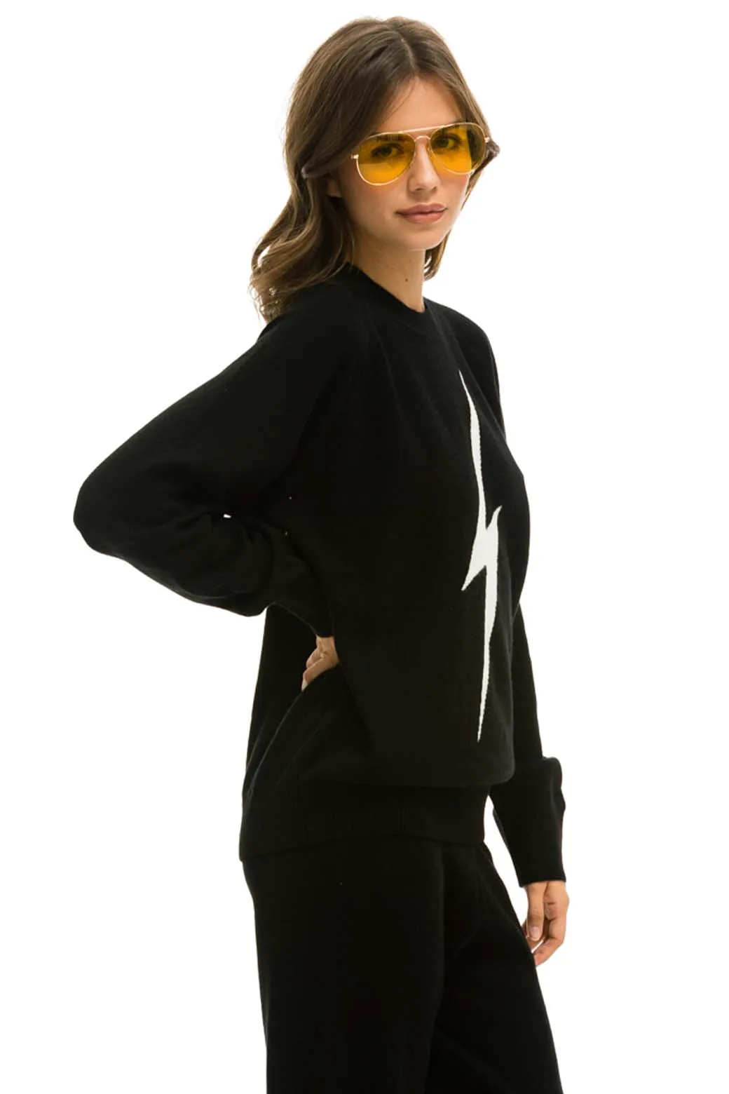 UNISEX BOLT CASHMERE LIGHT SWEATER - BLACK // WHITE BOLT sold by Aviator Nation product image thumbnail 5