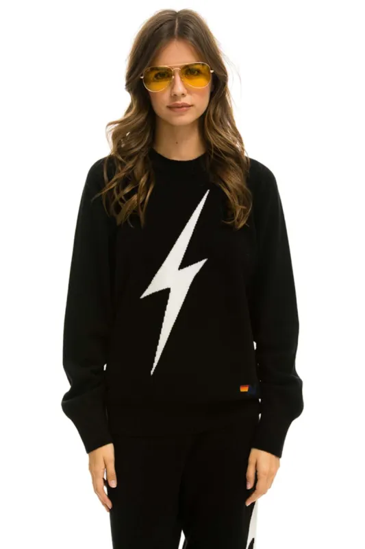 UNISEX BOLT CASHMERE LIGHT SWEATER - BLACK // WHITE BOLT sold by Aviator Nation