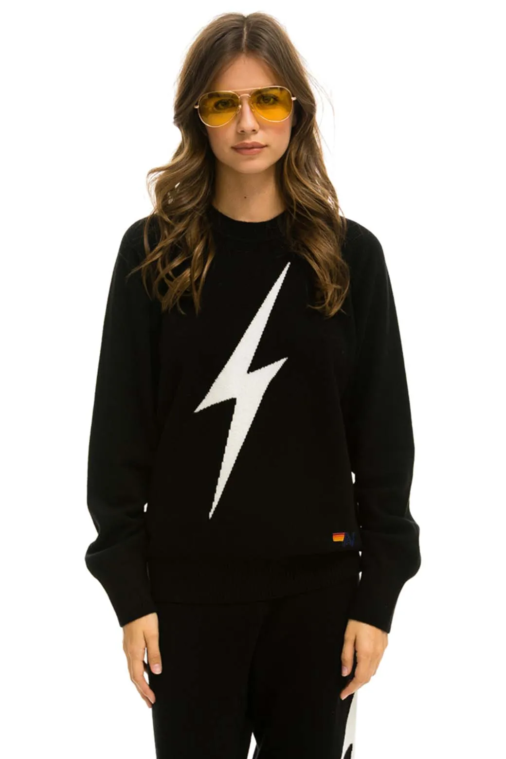 UNISEX BOLT CASHMERE LIGHT SWEATER - BLACK // WHITE BOLT sold by Aviator Nation