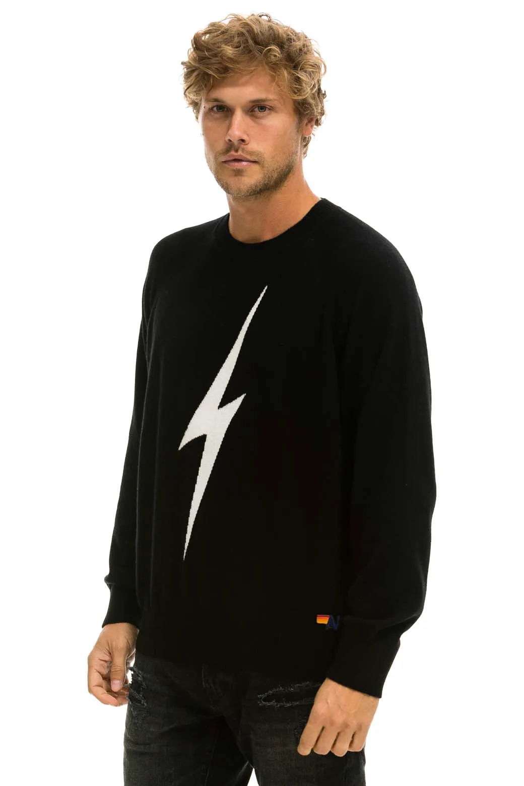 UNISEX BOLT CASHMERE LIGHT SWEATER - BLACK // WHITE BOLT sold by Aviator Nation product image thumbnail 4
