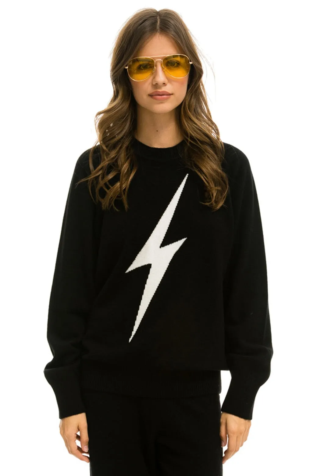 UNISEX BOLT CASHMERE LIGHT SWEATER - BLACK // WHITE BOLT sold by Aviator Nation product image thumbnail 3