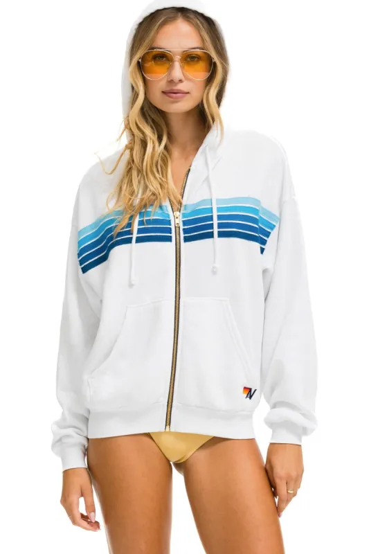 5 STRIPE RELAXED ZIP HOODIE - WHITE // BLUE sold by Aviator Nation