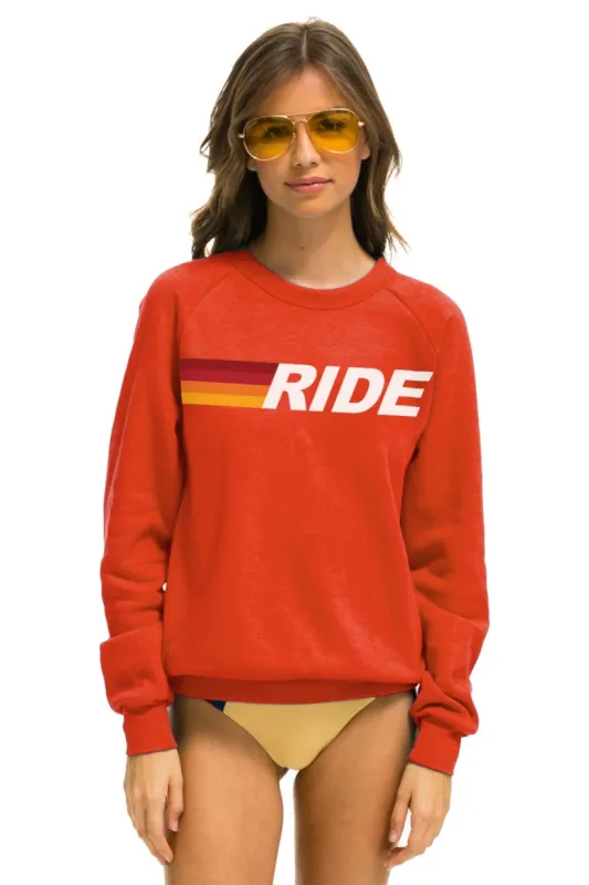 RIDE LOGO WHITE CREW SWEATSHIRT - ORANGE sold by Aviator Nation