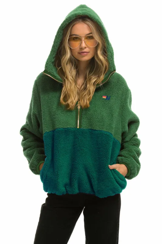 TEDDY UNISEX HOODED HALF ZIP COLOR BLOCK JACKET - GARDEN GREEN sold by Aviator Nation