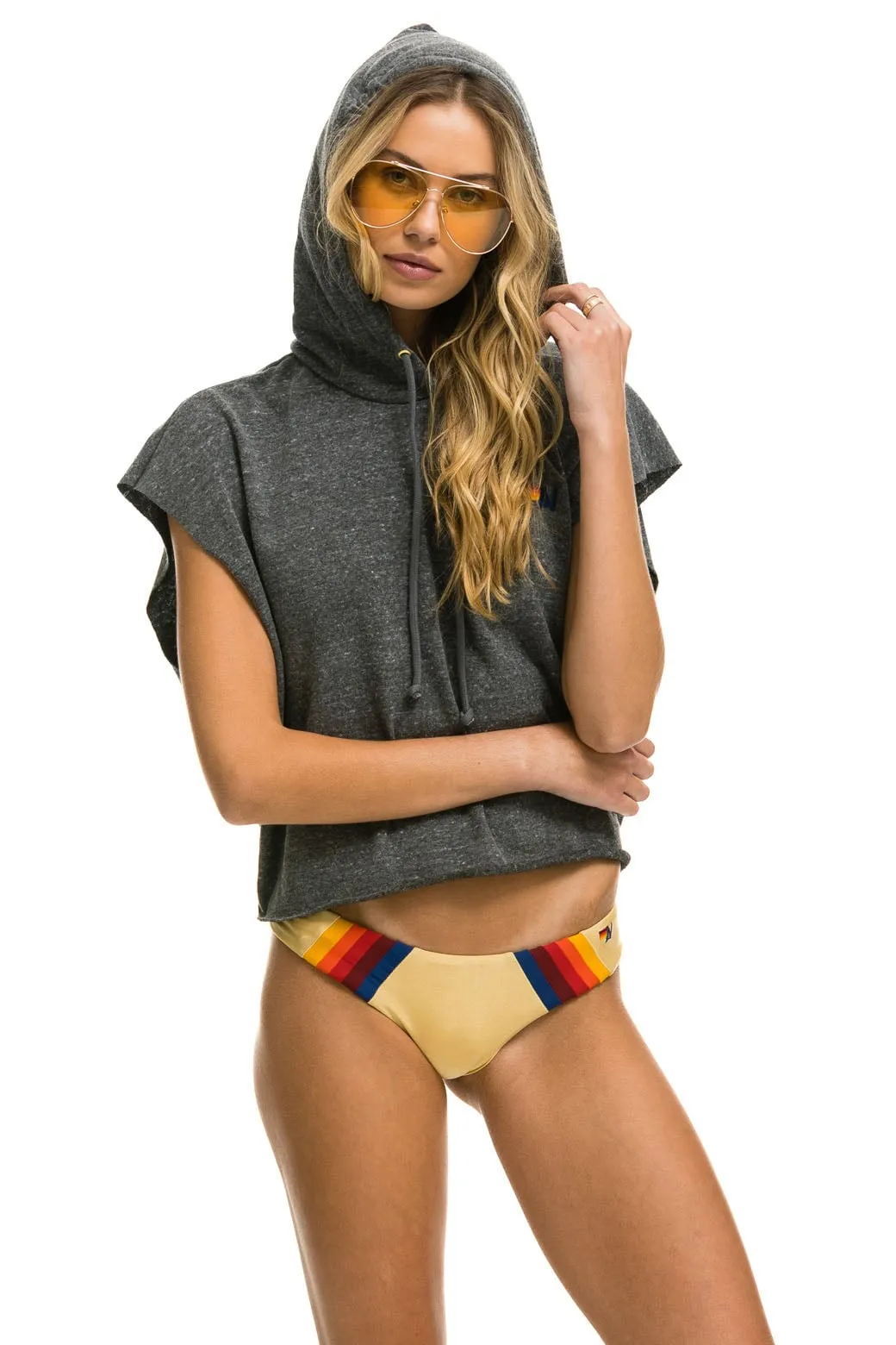 LOGO EMBROIDERY SLEEVELESS RELAXED CROPPED PULLOVER HOODIE - HEATHER GREY sold by Aviator Nation product image thumbnail 5