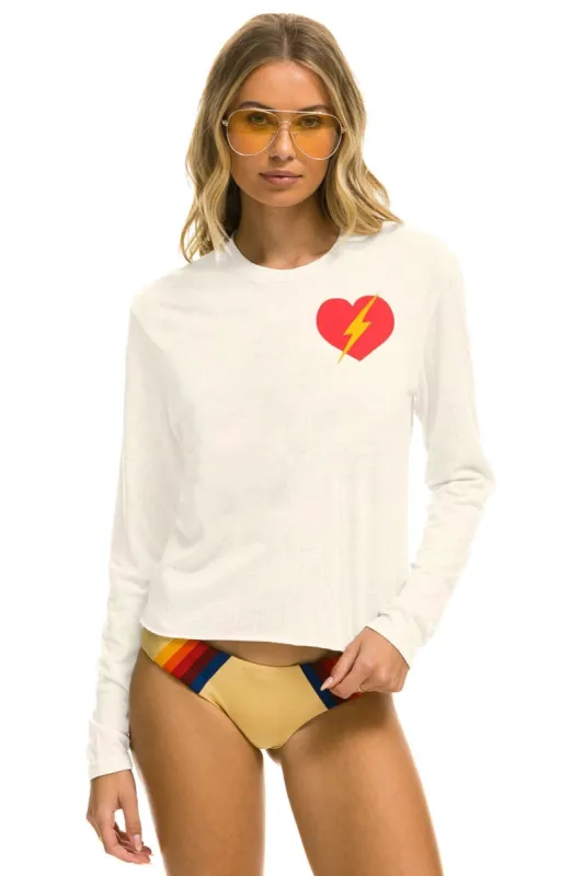 BOLT HEART LONG SLEEVE BOYFRIEND TEE - VINTAGE WHITE sold by Aviator Nation