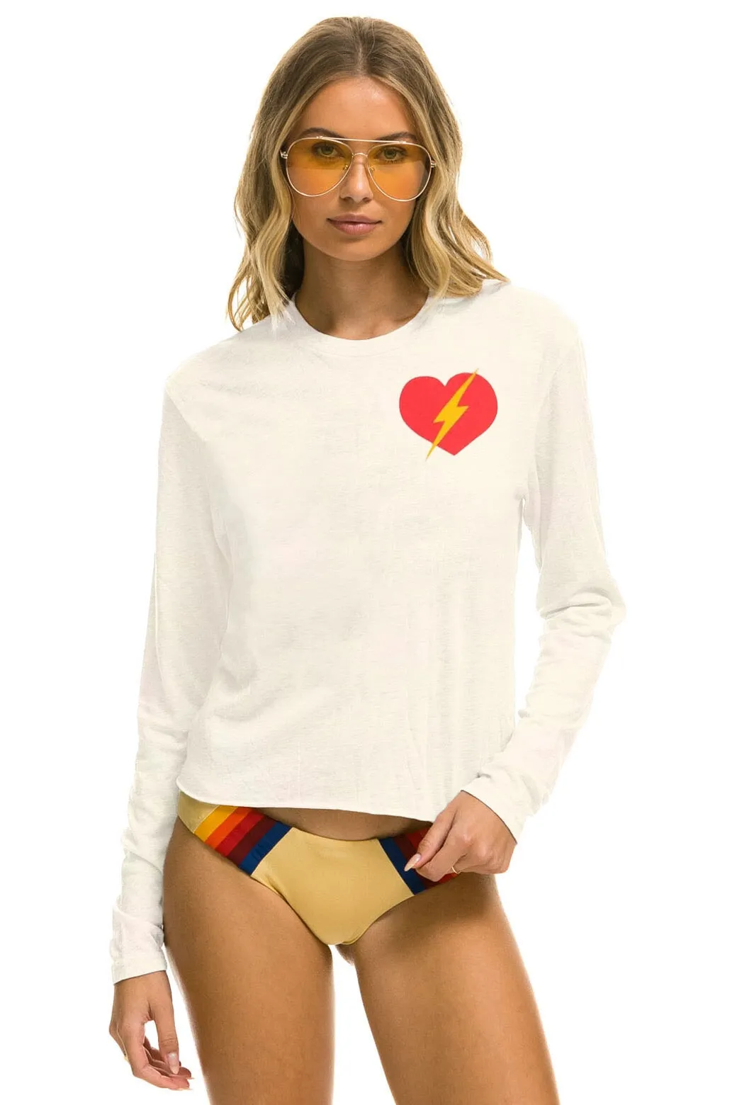 BOLT HEART LONG SLEEVE BOYFRIEND TEE - VINTAGE WHITE sold by Aviator Nation